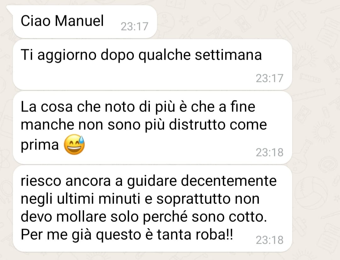 Testimonianza WhatsApp: maggiore resistenza a fine manche