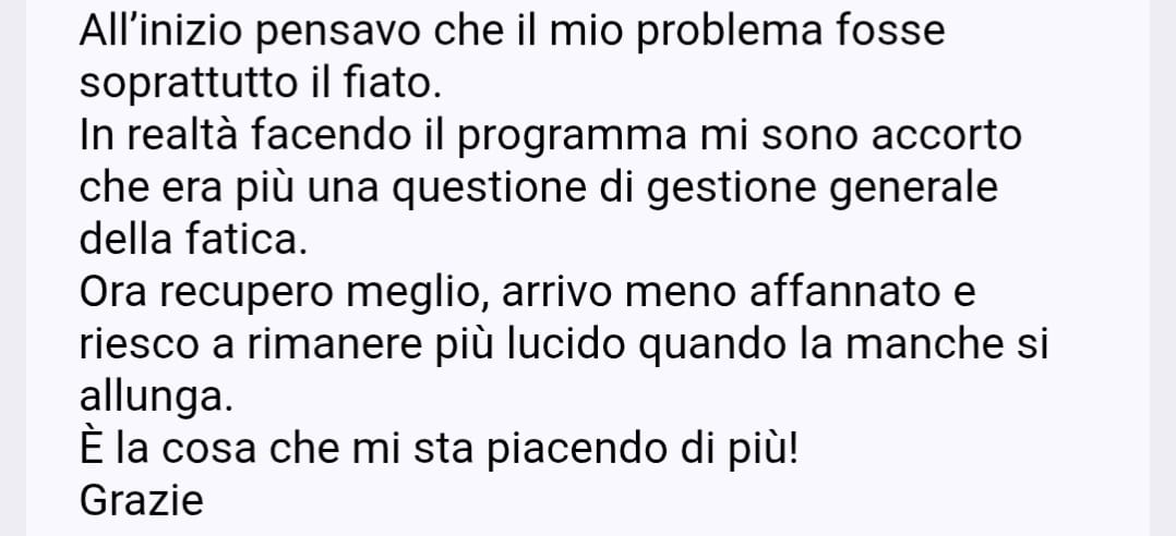 Testimonianza WhatsApp: migliore gestione della fatica e maggiore lucidità