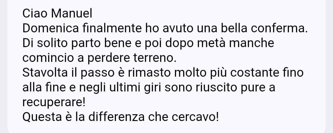 Testimonianza WhatsApp: ritmo più costante fino alla fine